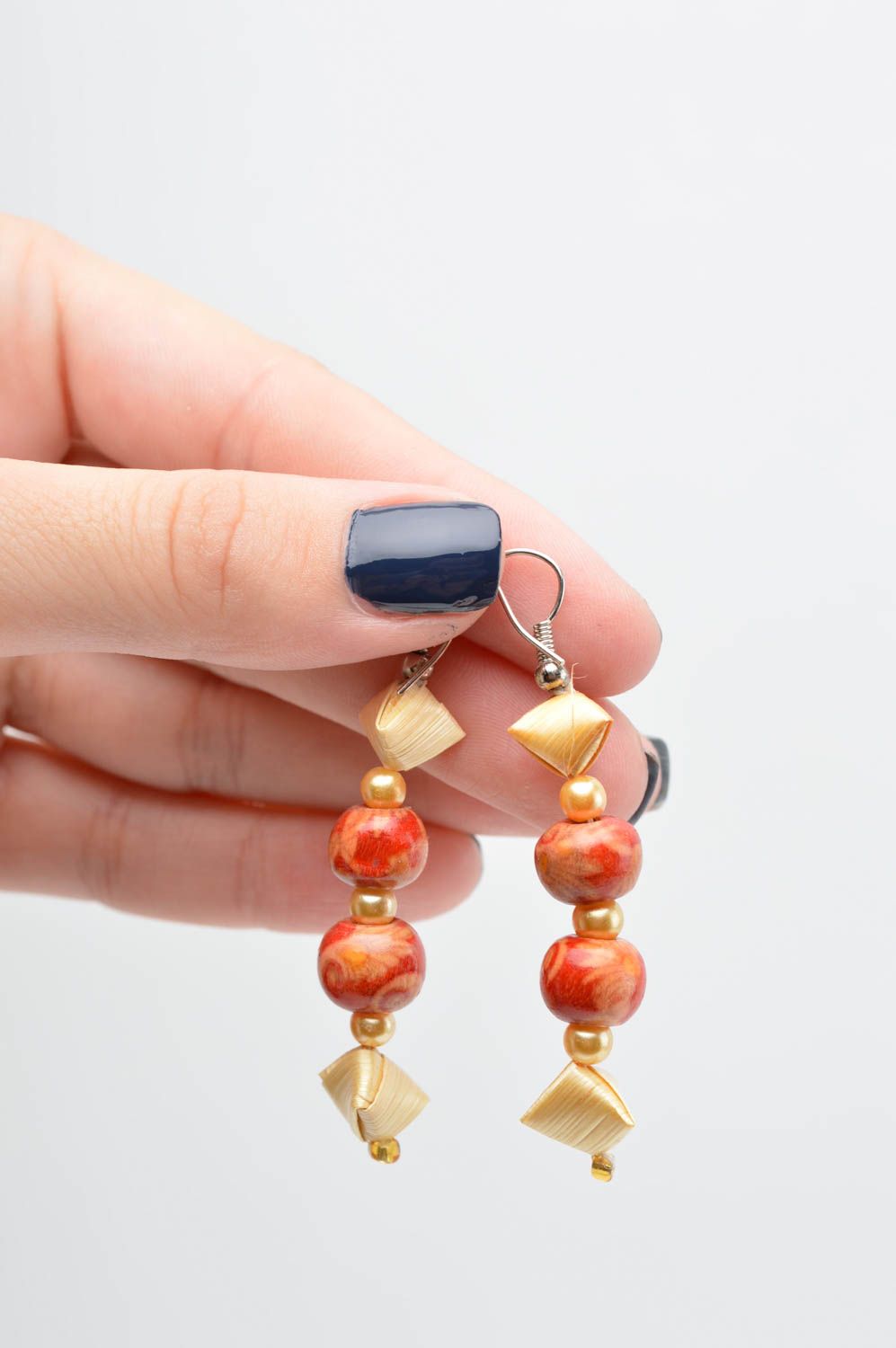 Handmade dangling earrings wooden elegant earrings unusual stylish jewelry photo 5