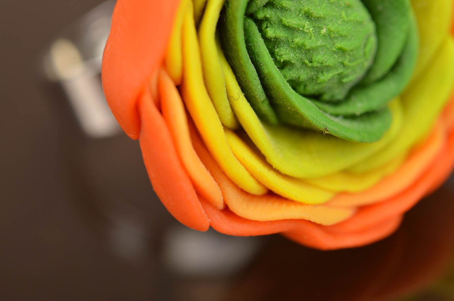 Lösbarer handgemachter Ring mit Blume Pfingstrose in Orange und Grün für Damen foto 5