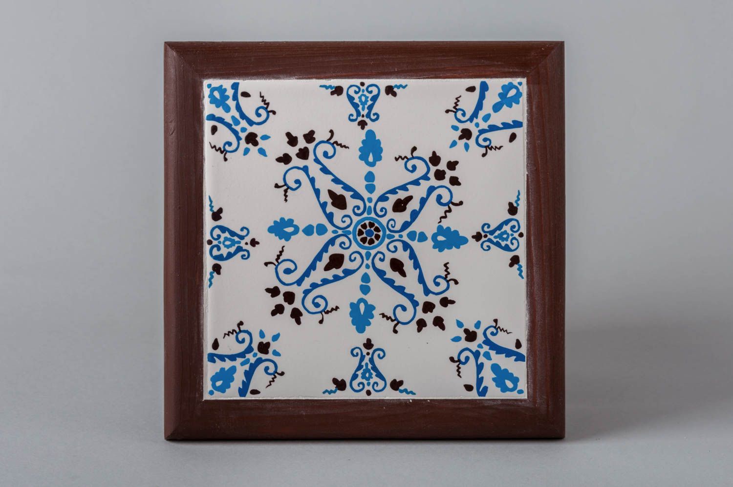 Handmade ceramic tile in frame unusual interior decor designer picture photo 2