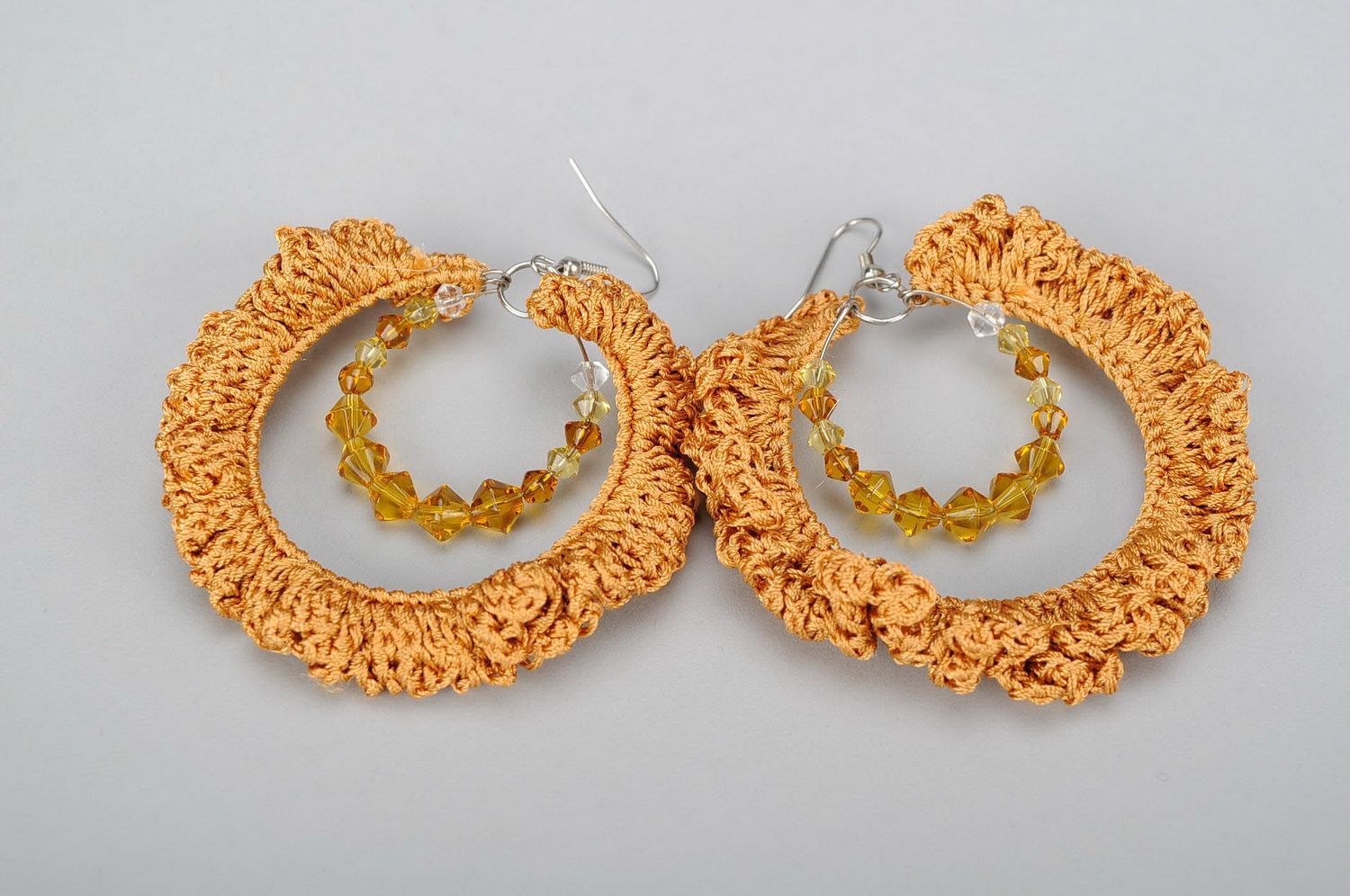 Knitted earrings Elegant Copper photo 3