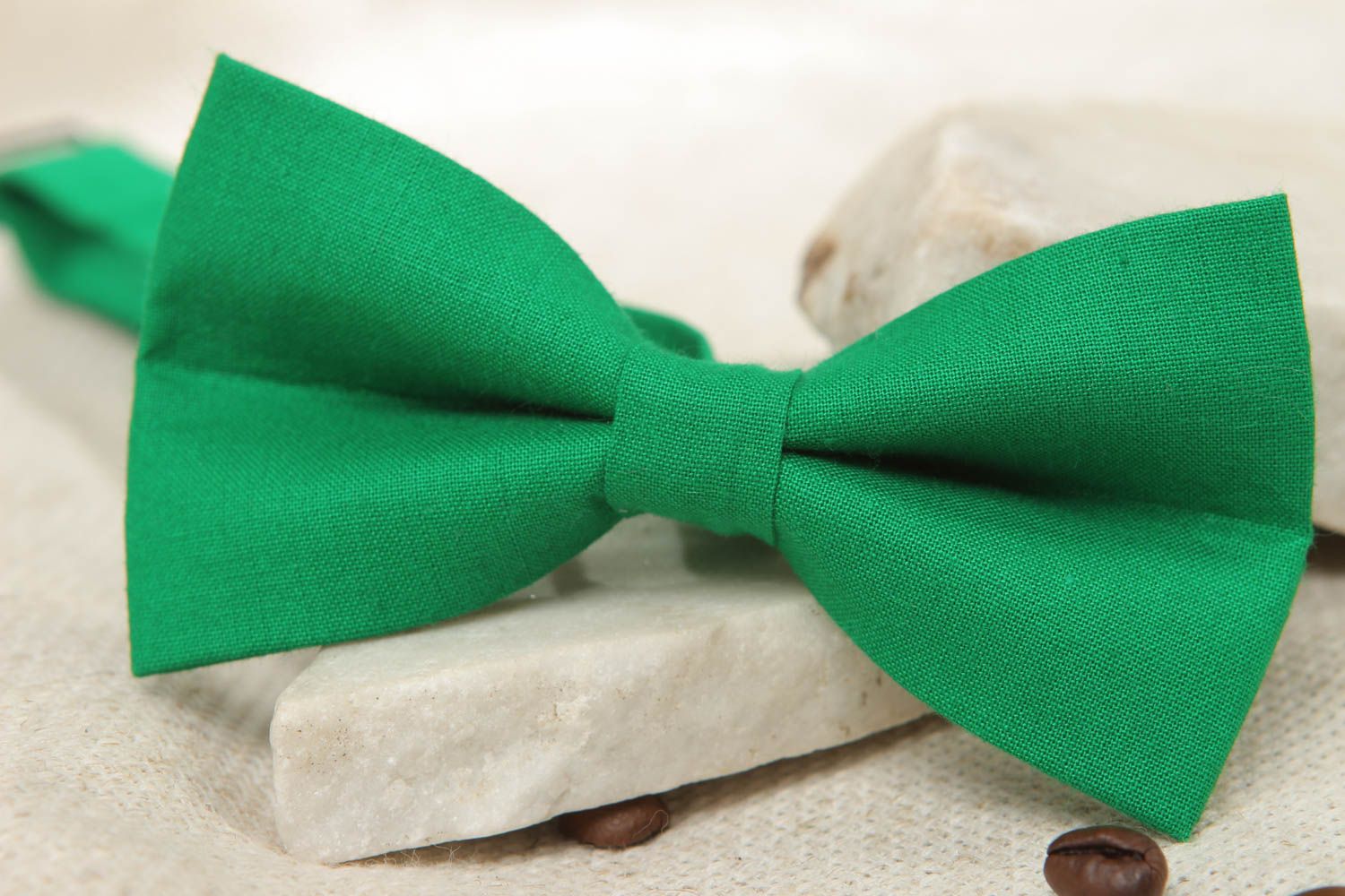 Cotton fabric bow tie of green color photo 5