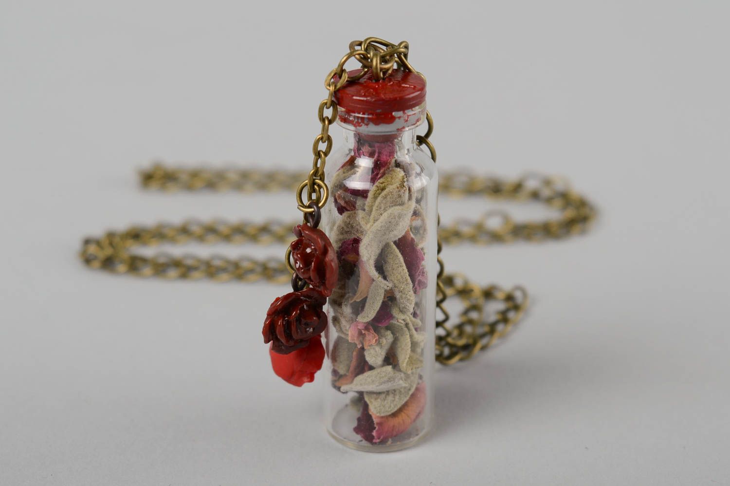 Handmade pendant red pendant with roses pendant jar with the chain ladies gift photo 3