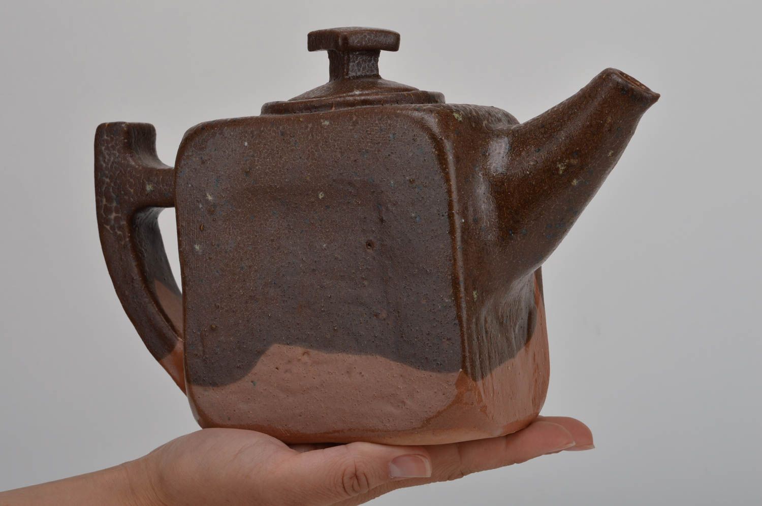 Handmade decorative designer rectangular ceramic teapot with lid  photo 3