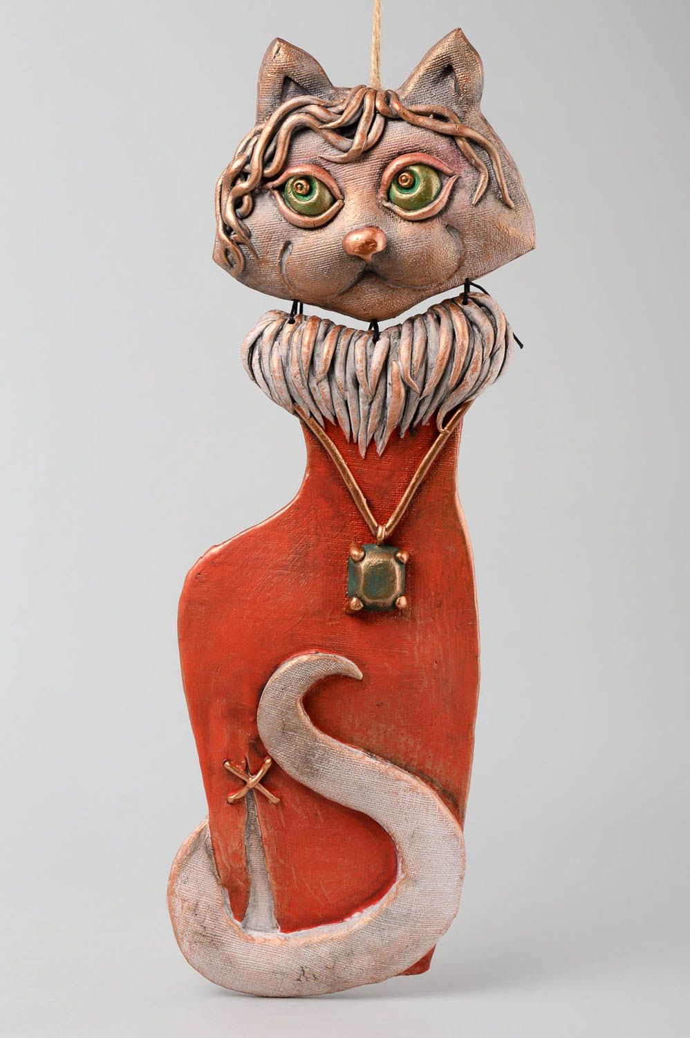 Tier Statue  Keramik Deko handmade Figur aus Ton Kater Miniatur Figur für Haus foto 1
