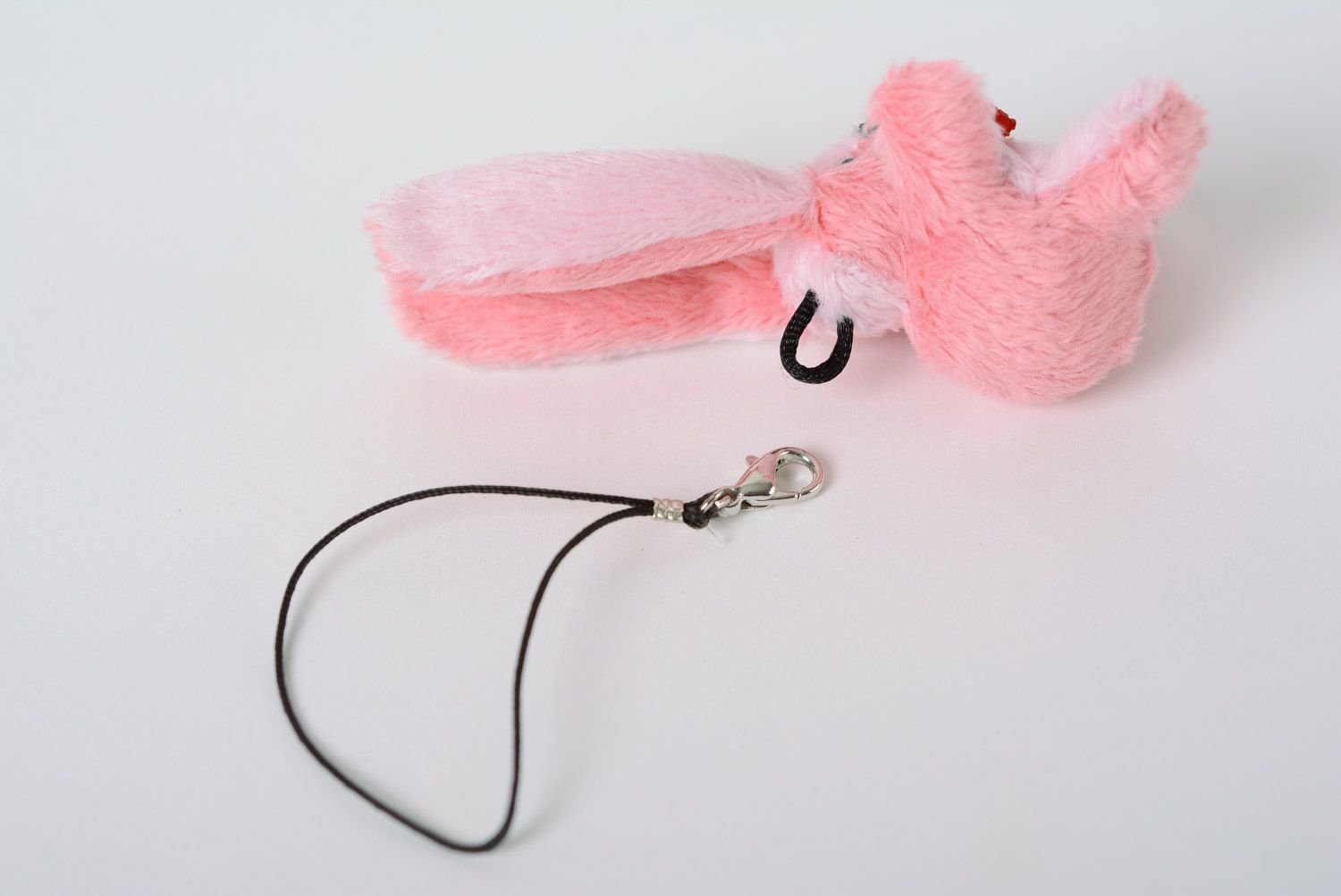 Lapin original miniature en peluche rose porte-clés jouet fait main accessoire photo 4