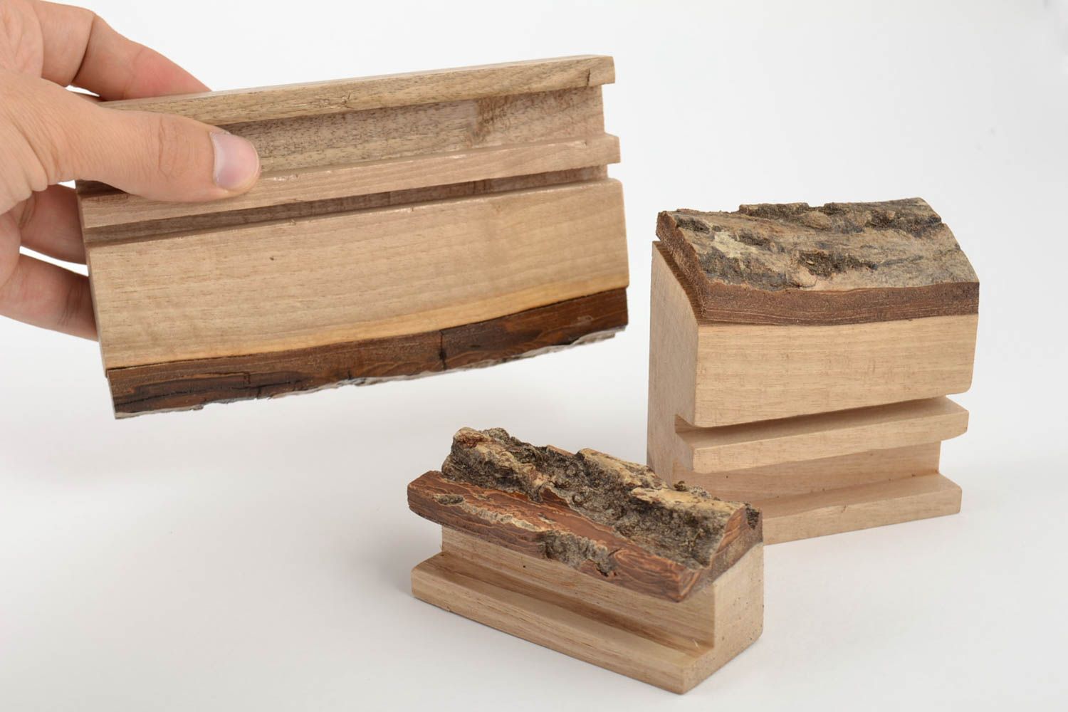 Supports pour tablette et portable en bois faits main 3 pièces écologiques photo 5