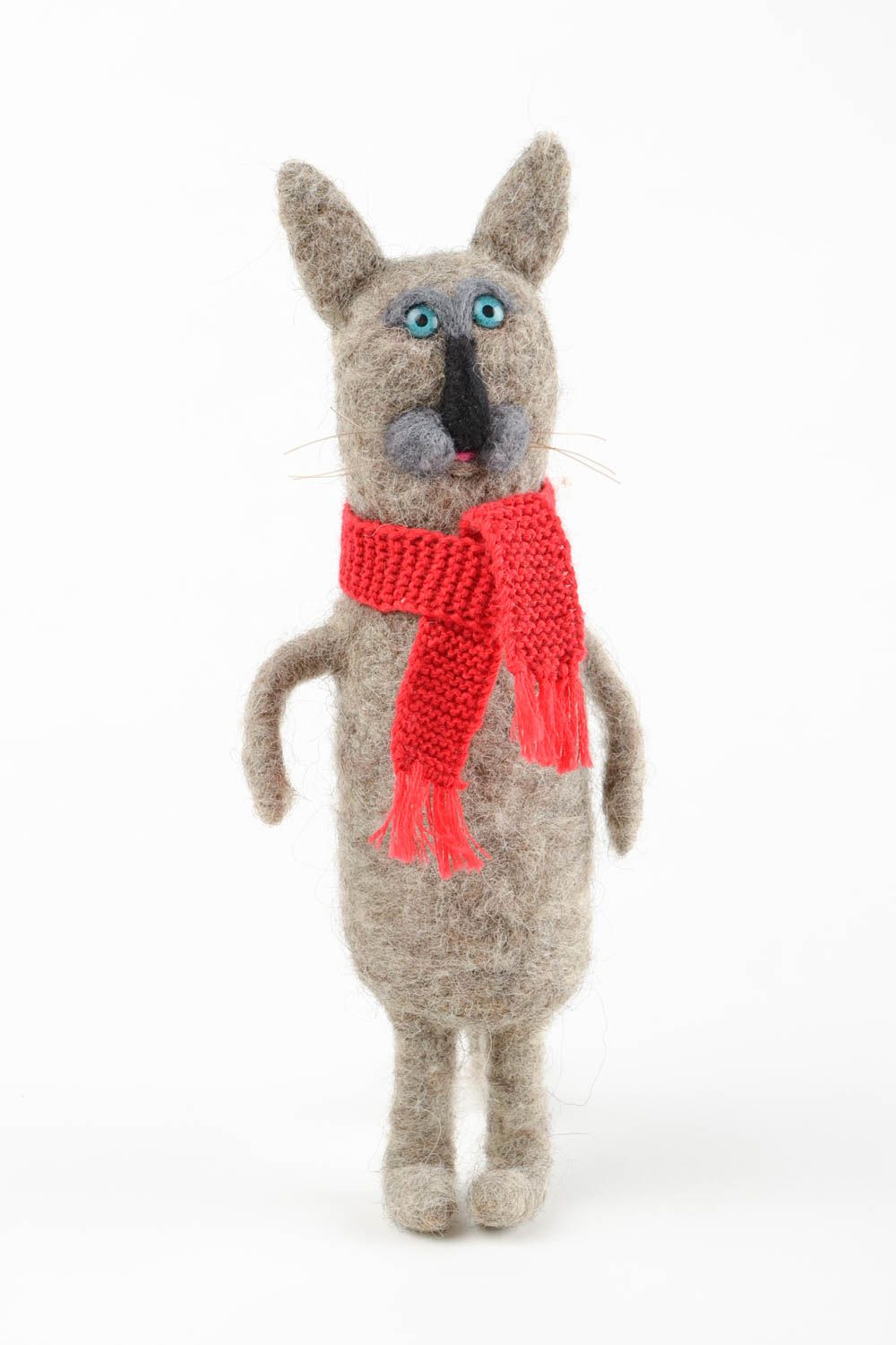 Peluche chat avec écharpe Jouet fait main en laine feutrée Cadeau enfant photo 3