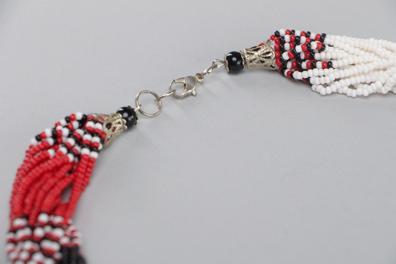 Massive handmade beaded necklace with beautiful patterns in ethnic style photo 4