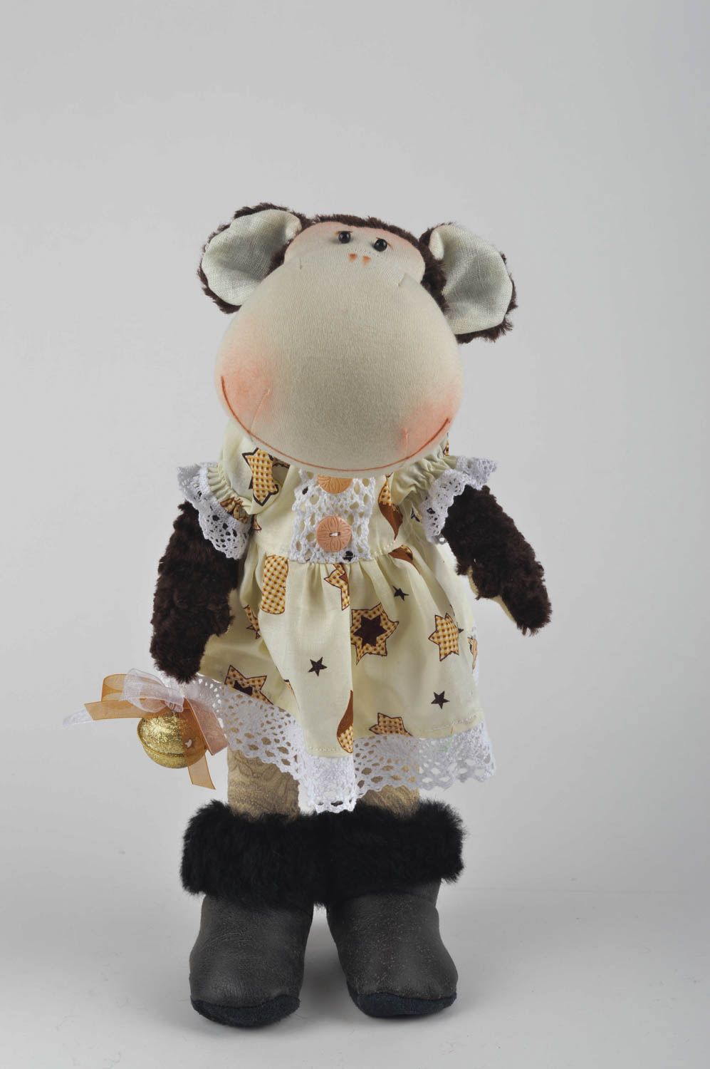 Peluche singe Jouet fait main en lin et coton mignon Cadeau pour enfant photo 2