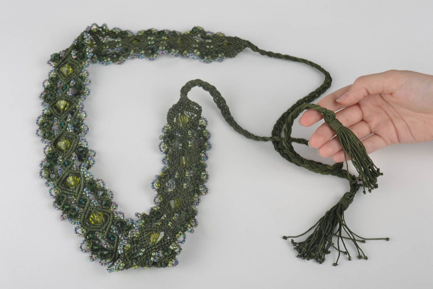 Ceinture verte Accessoire fait main Cadeau femme macramé de perles de rocaille photo 5