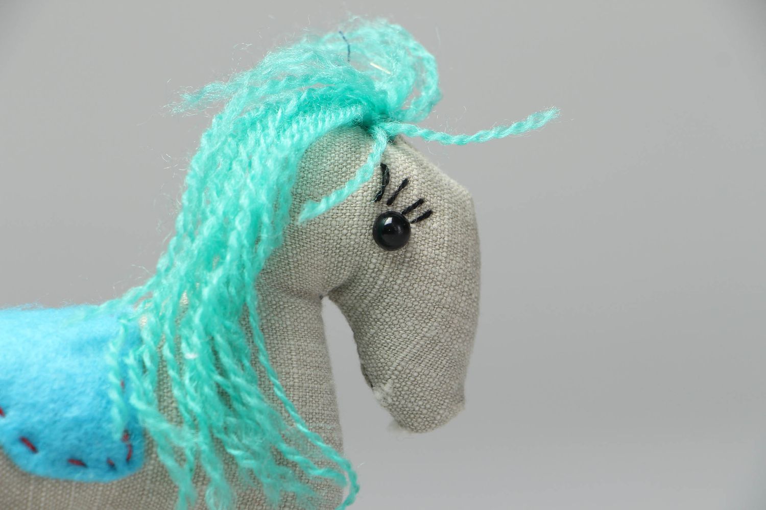 Handmade soft fabric toy Horse with Turquoise Mane photo 2