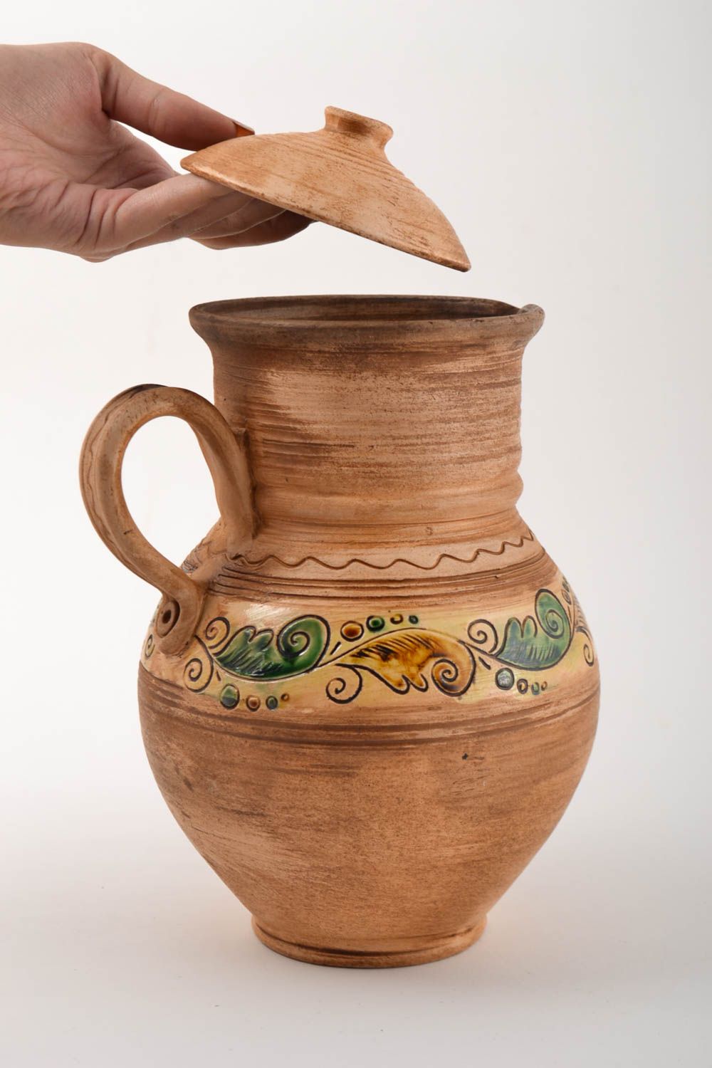 Keramik Geschirr handmade Keramik Krug Frauen Geschenk 2 L bemalt braun foto 5