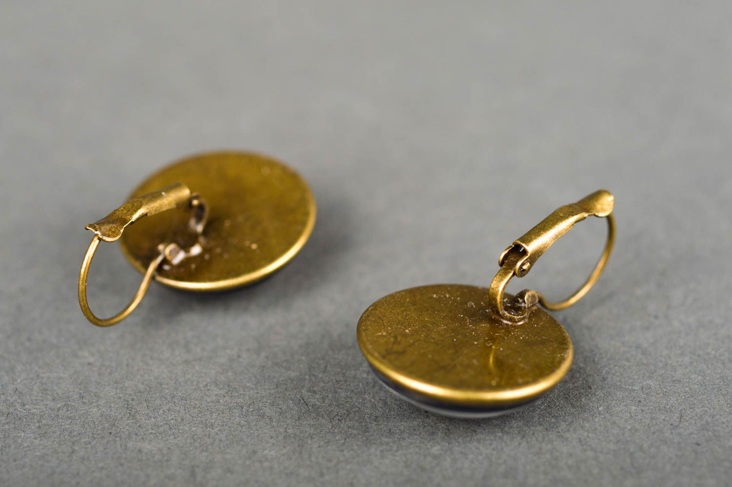Cabochon earrings handmade stylish earrings with print round-shaped earrings photo 5