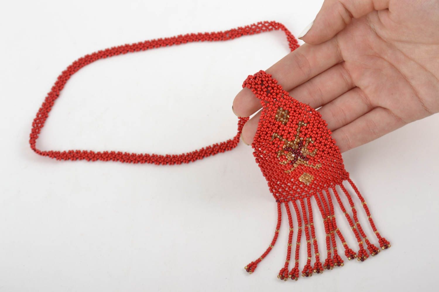 Glasperlen Halskette in Rot Designer Collier Handarbeit künstlerisch originell foto 5