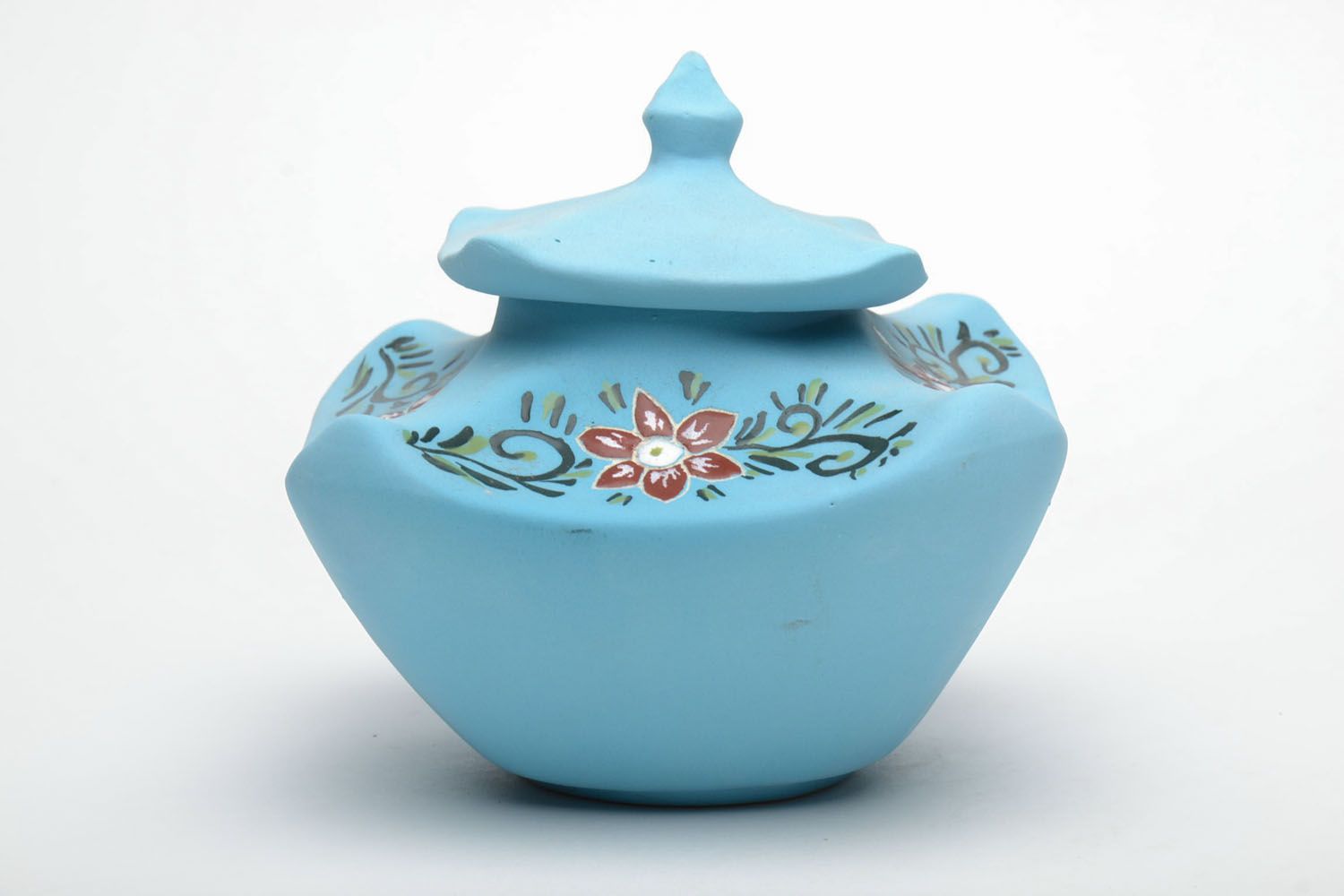 Beautiful blue ceramic sugar bowl photo 5