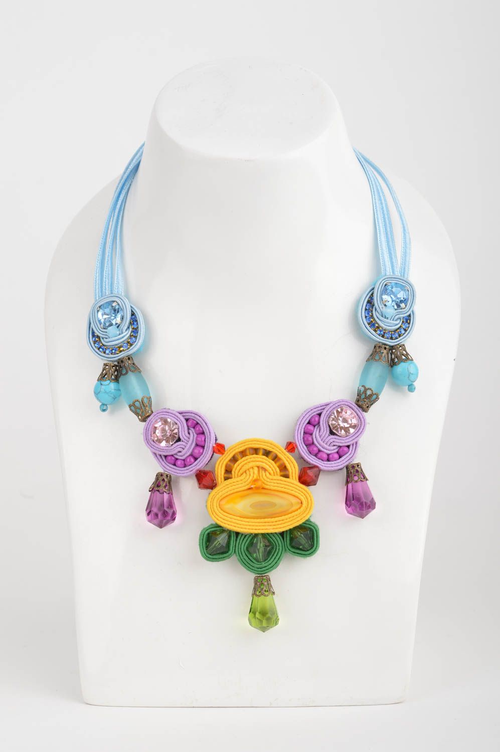 Unusual beautiful colorful handmade designer soutache necklace for women photo 5
