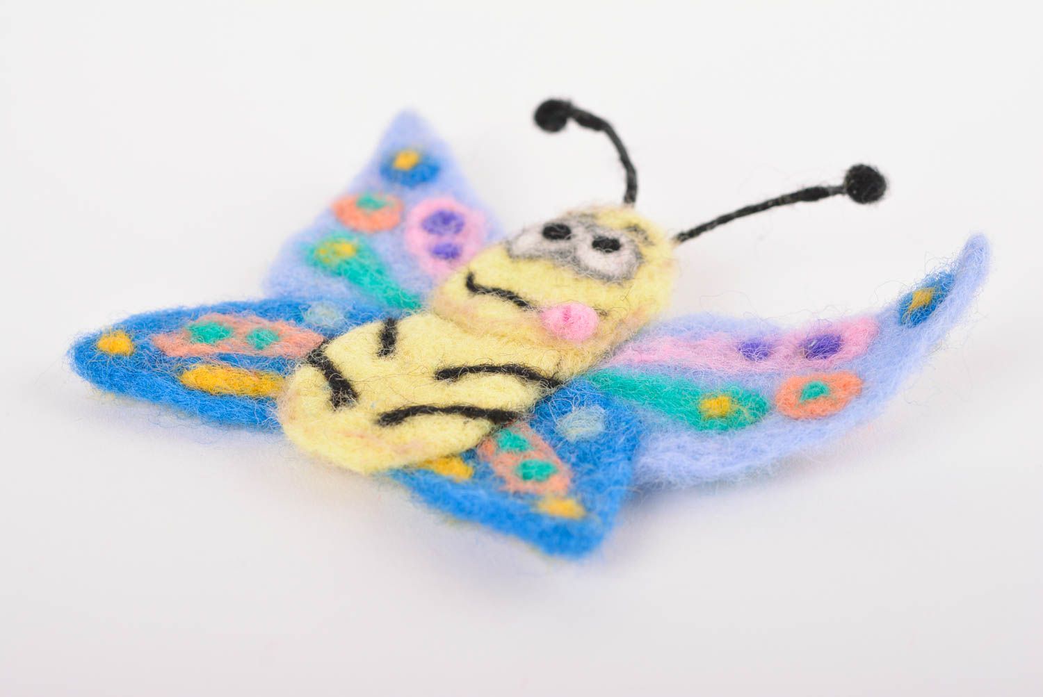 Broche hecho a mano de lana accesorio de moda regalo original mariposa alegre foto 2
