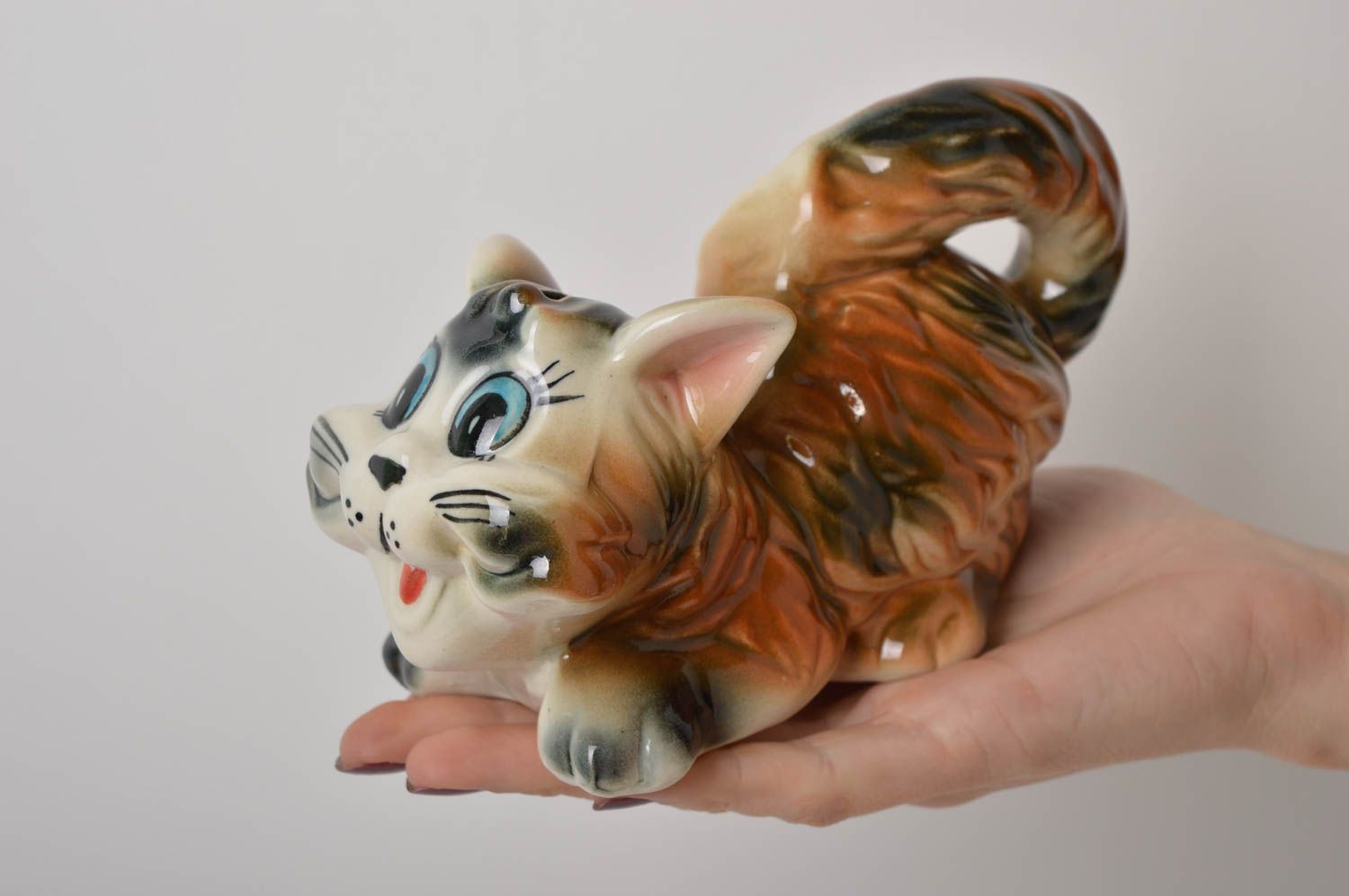Salvadanaio fatto a mano di argilla gatto in ceramica regalo originale  foto 5