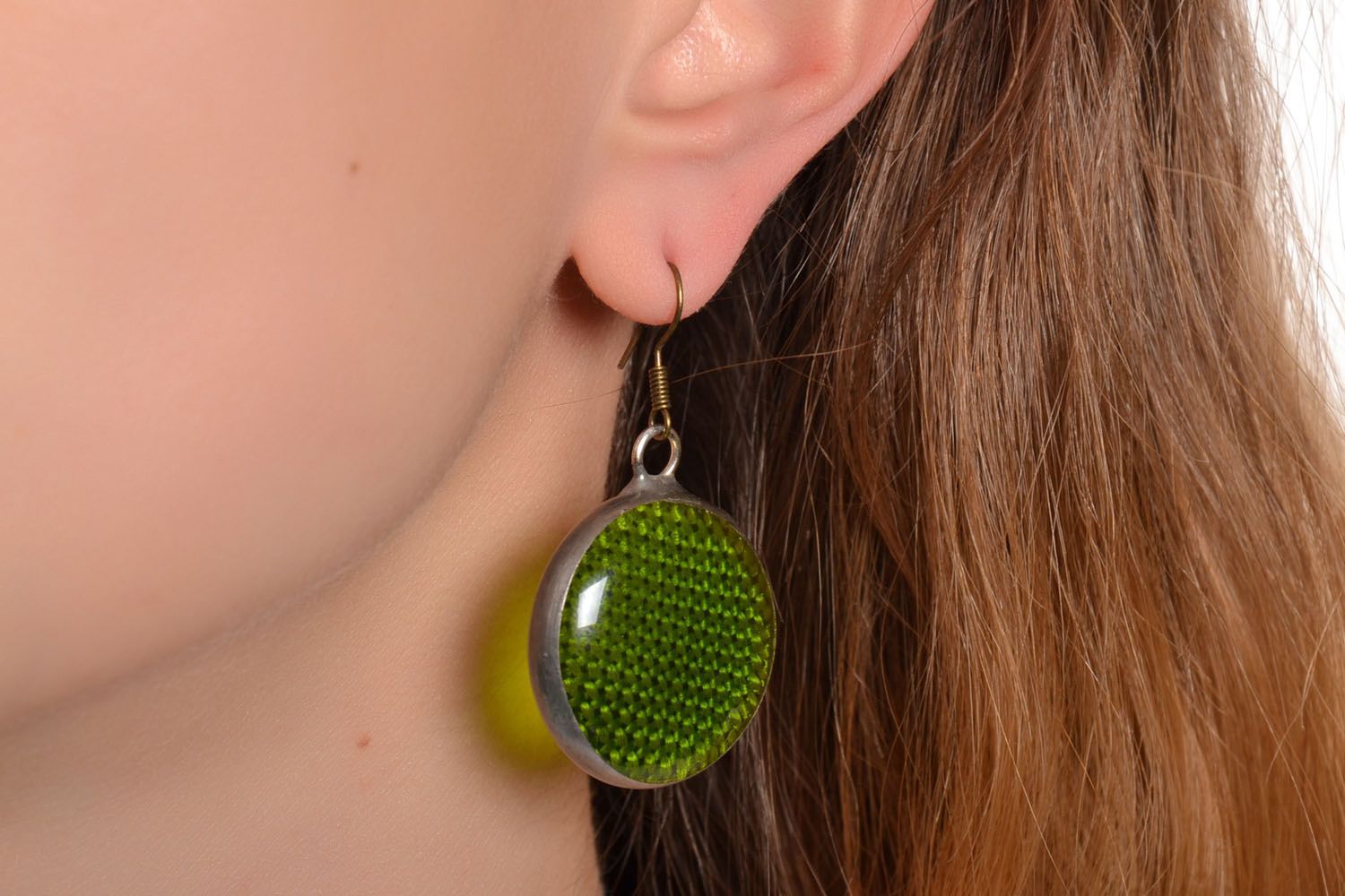 Glass green earrings photo 5