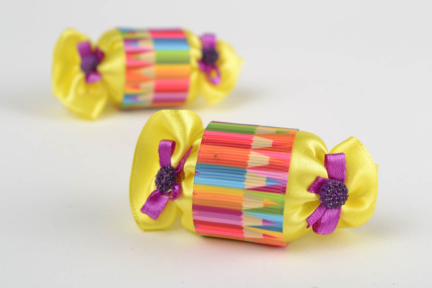 Colorful handmade children's hair ties set 2 pieces beautiful textile Candies photo 1