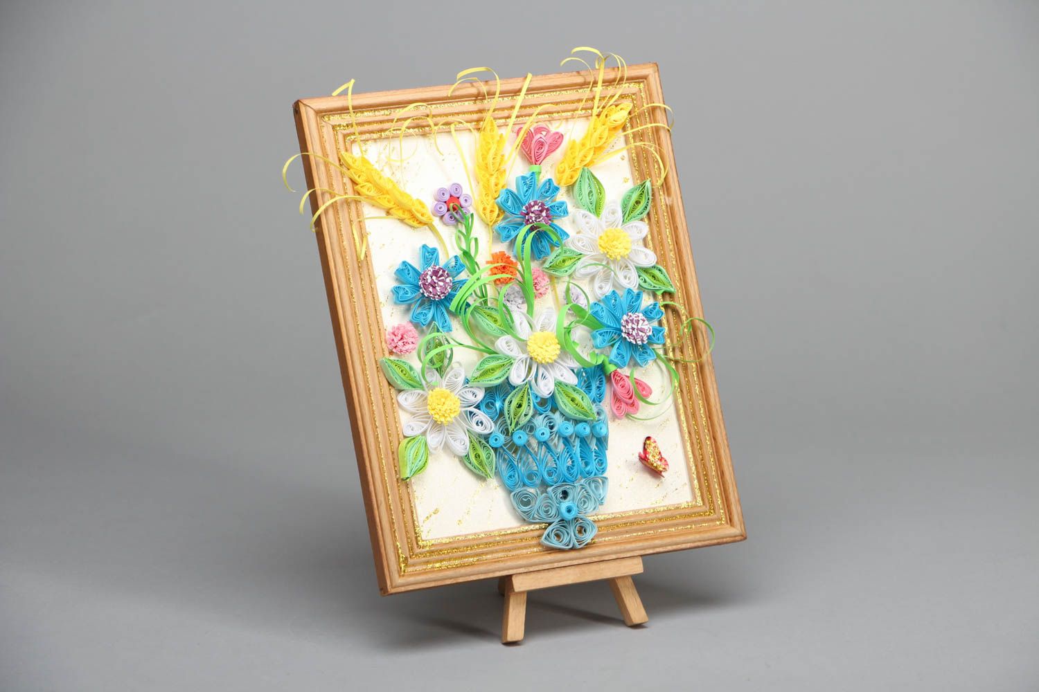 Tableau décoratif en papier technique quilling Bouquet de fleurs fait main photo 1
