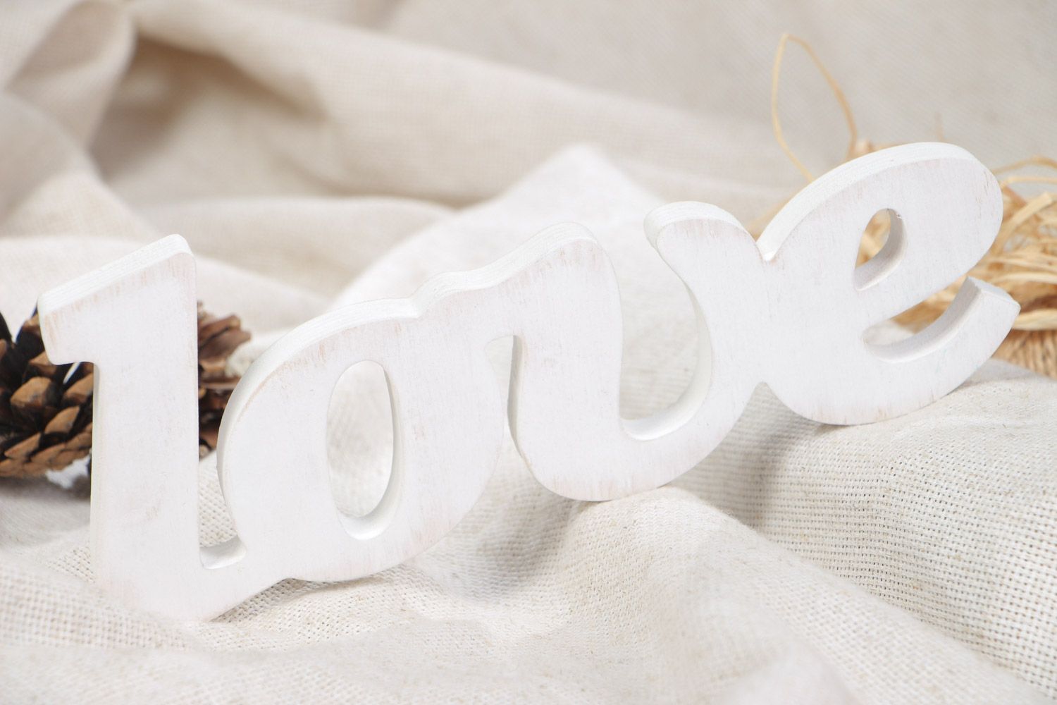Handmade decorative word Love cut out of plywood of white color for interior decor photo 1