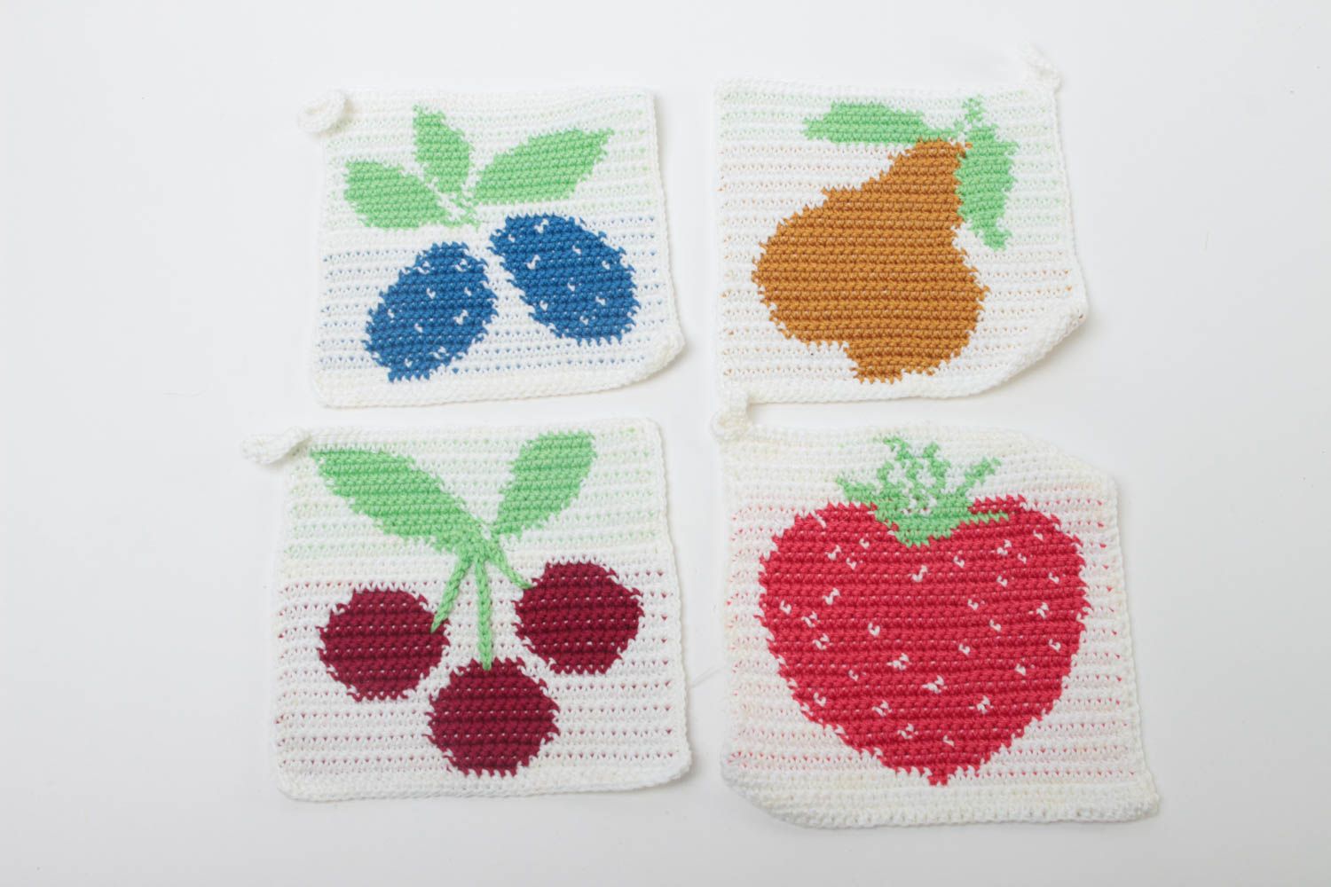 Handmade Topflappen gehäkelt Küchen Textilien Haus Deko Set 4 Stück Obst  foto 2