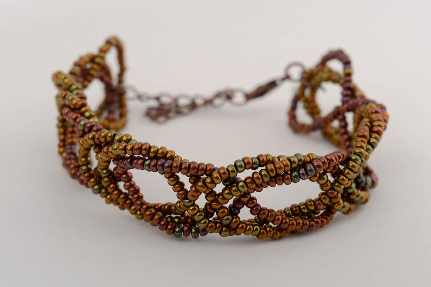 Bracelet en perles de rocailles fait main design original brun pour femme photo 2