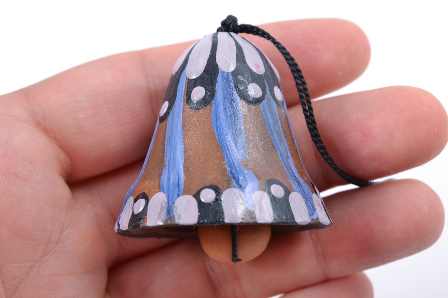 Petite cloche en terre cuite bleue à motif colorants acryliques faite main photo 2