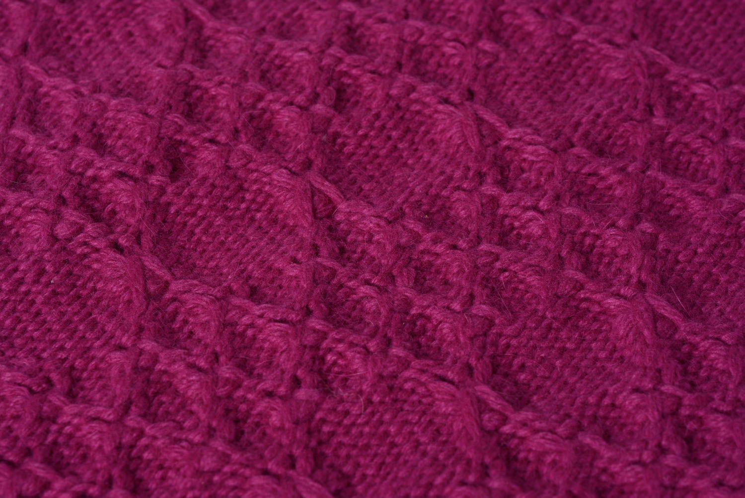 Handmade decorative cushion pillow of fuchsia color knitted of wool with buttons  photo 3