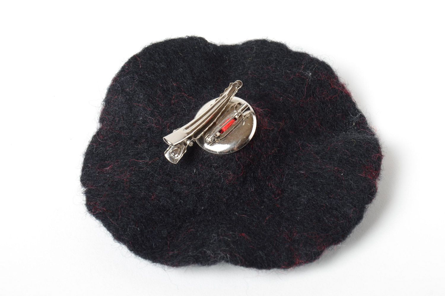 Handmade stylish brooch hair clip with large black flower felted of natural wool  photo 4
