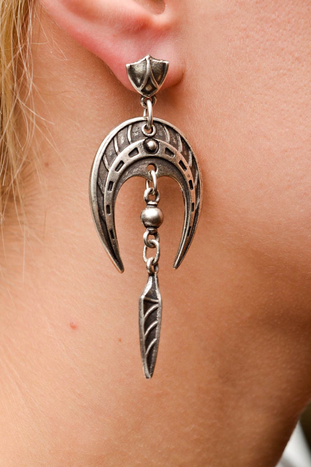 Metal earrings handcrafted fashion accessories women gift idea long earrings photo 2
