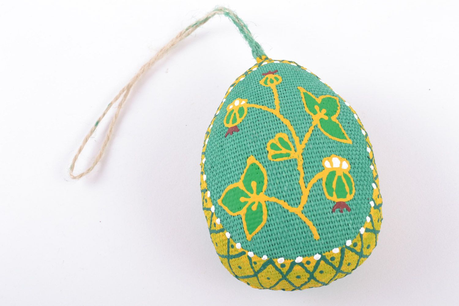 Homemade decorative soft wall hanging Easter egg of green color with ornaments photo 3