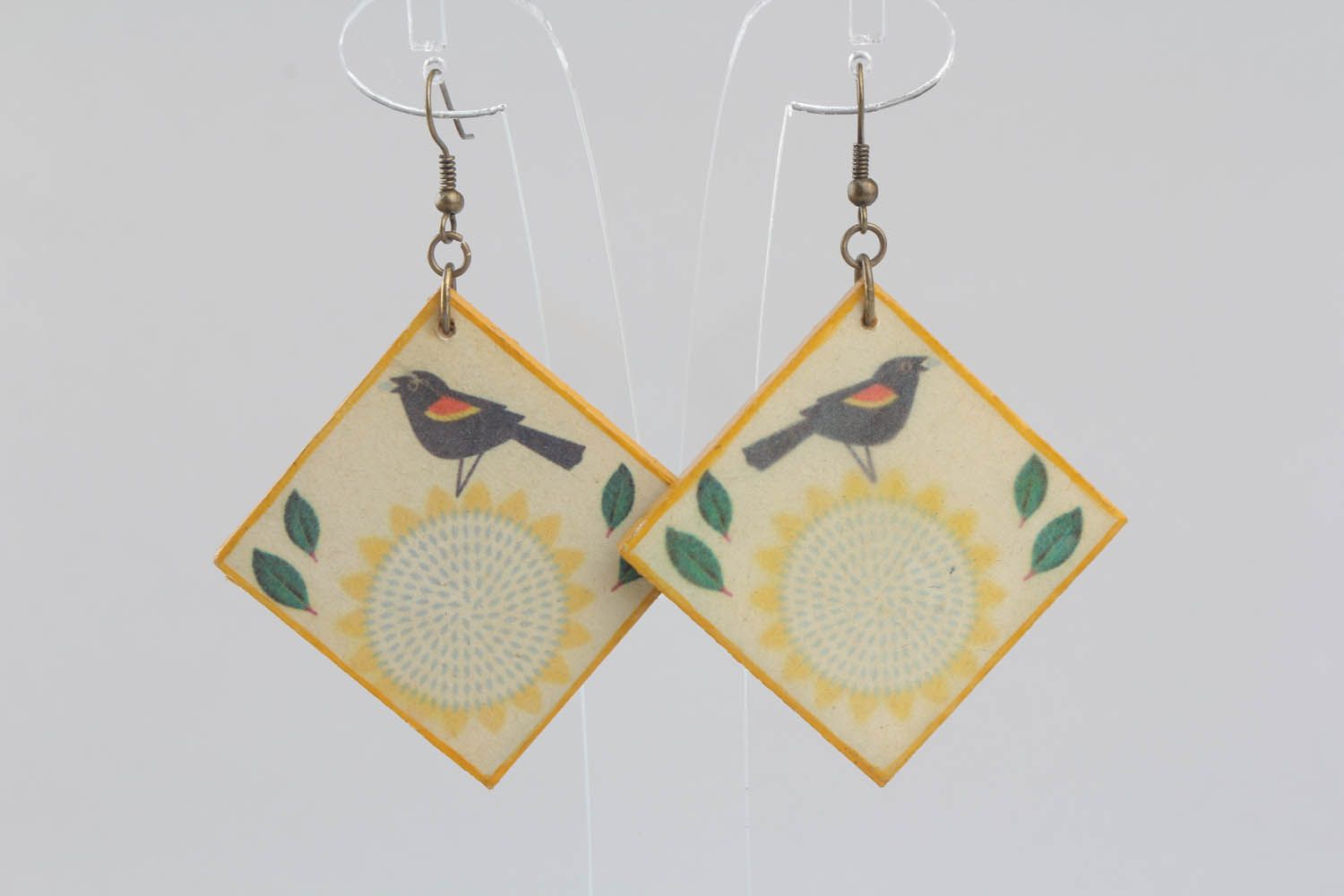 Wooden earrings with epoxy resin photo 4
