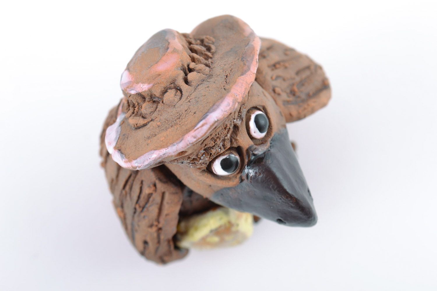 Beautiful collectible small handmade clay figurine of crow photo 3