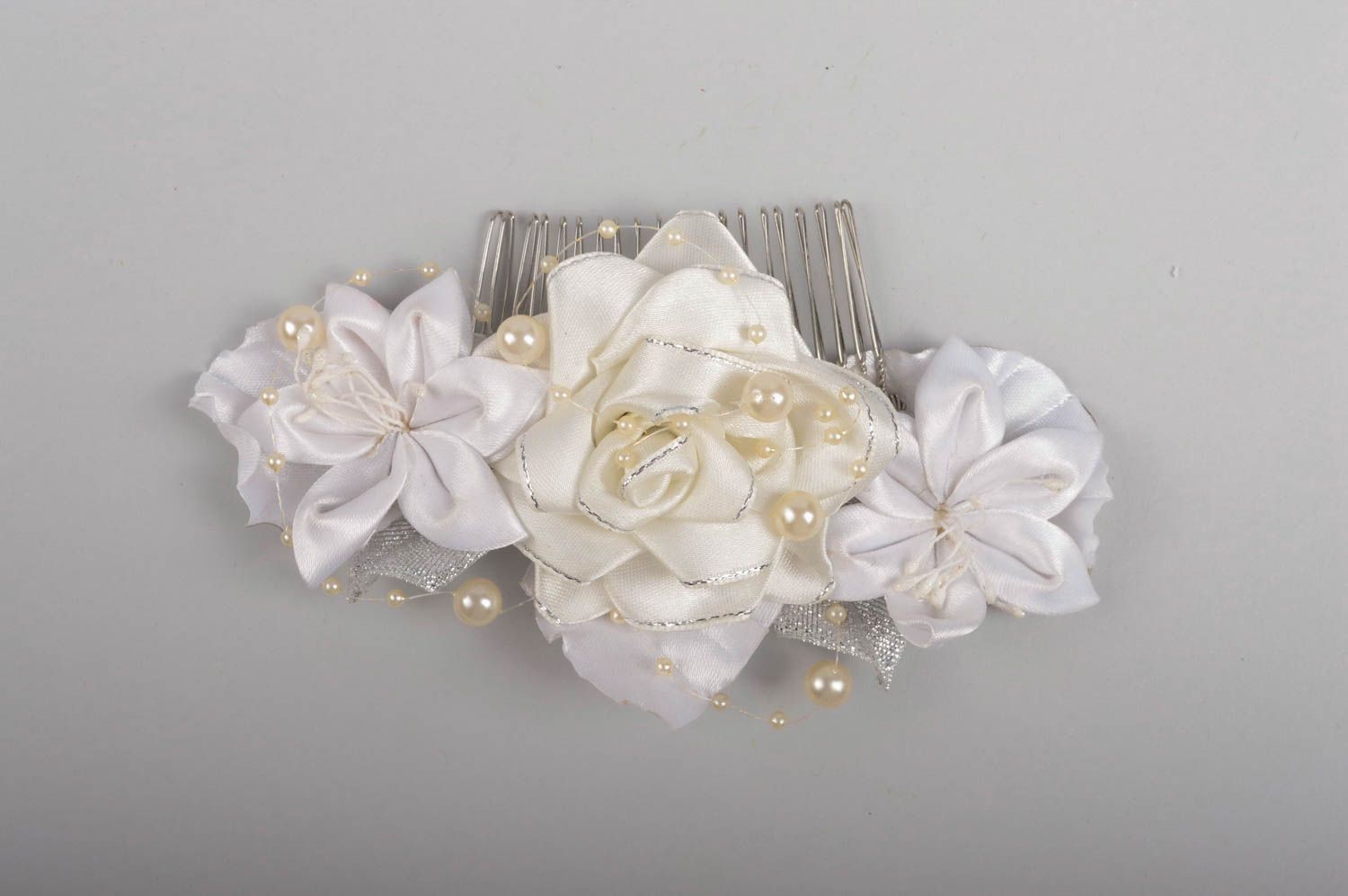 Handmade Haar Kamm Haarschmuck mit Blumen Haar Accessoire aus Bändern schön foto 5