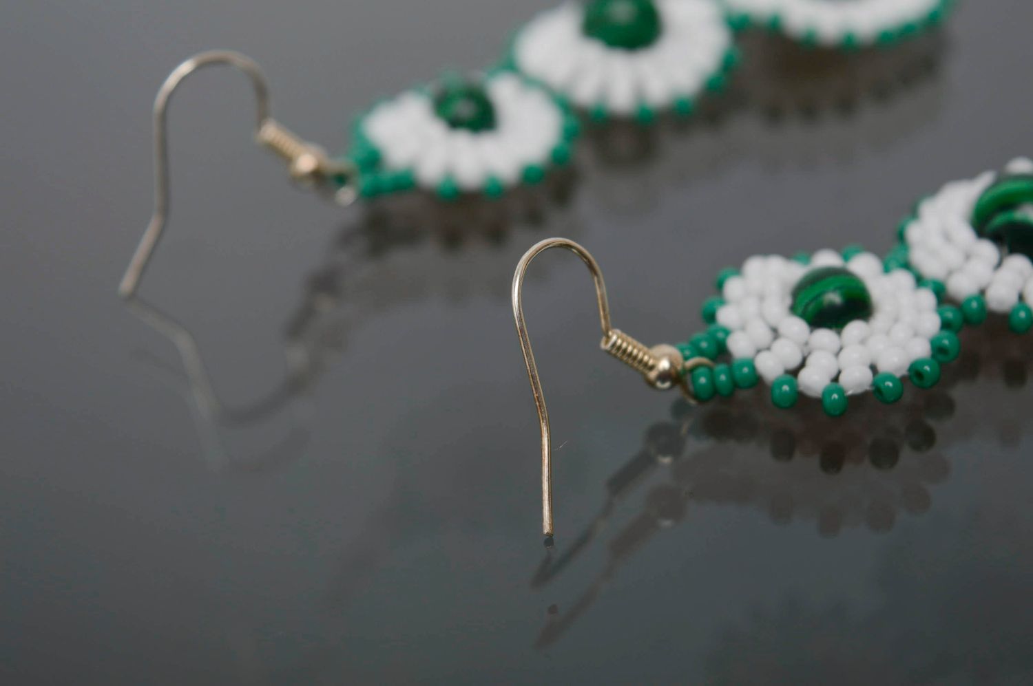 Long green beaded earrings with malachite photo 4