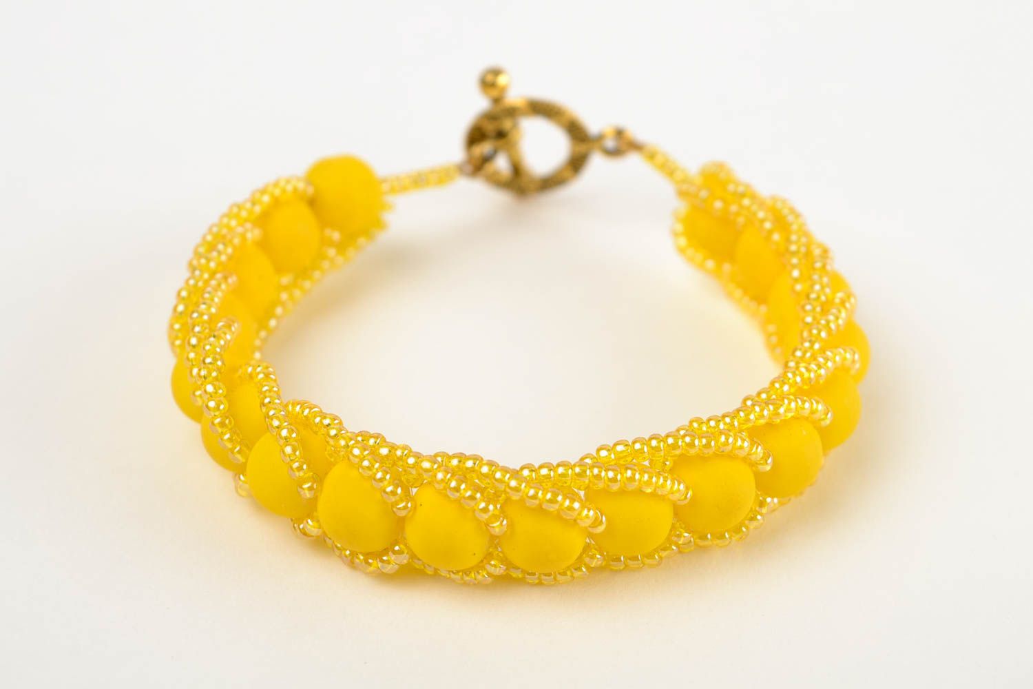 Bracelet en perles de rocaille Bijou fait main jaune Accessoire femme original photo 4