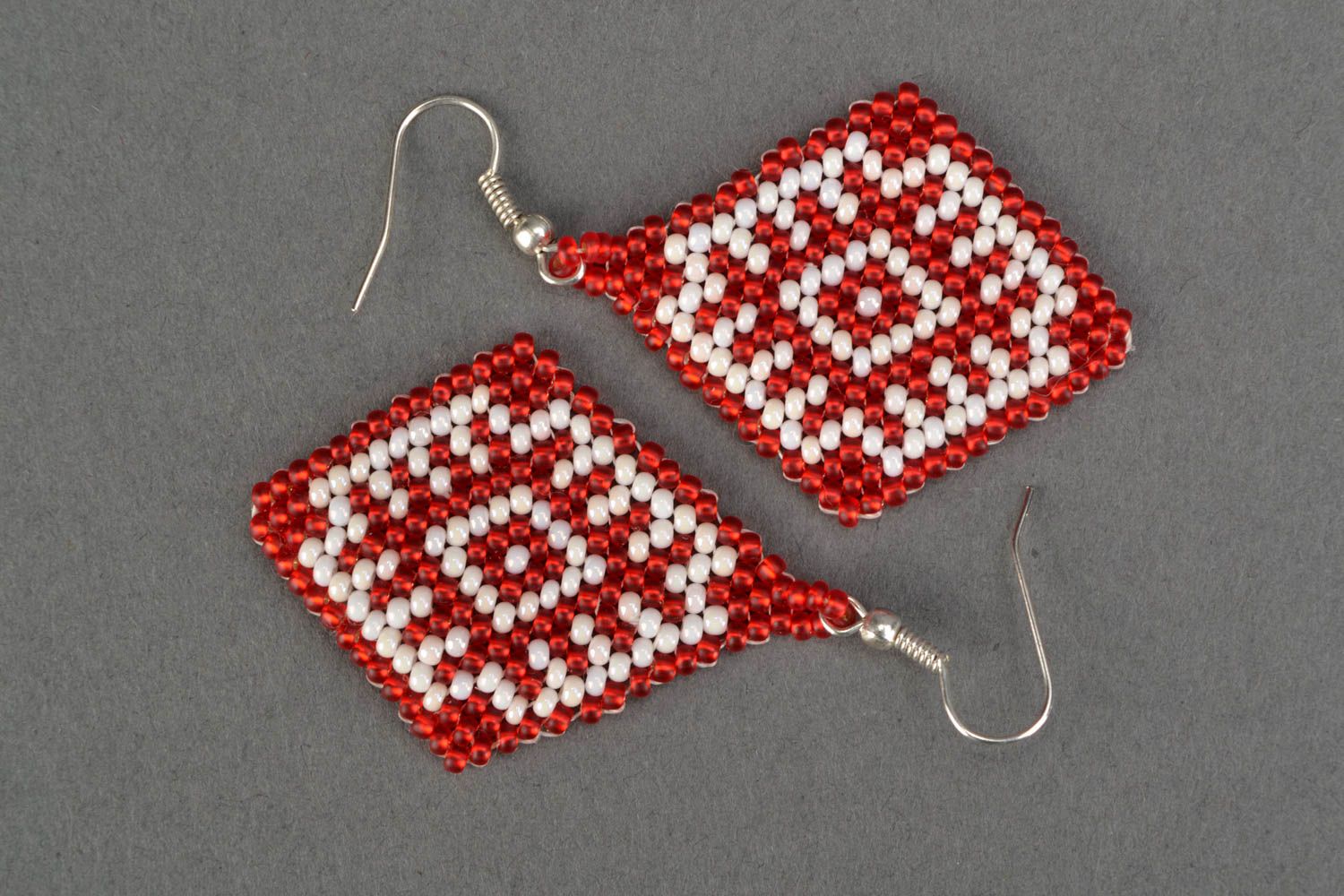 Diamond shaped earrings with Czech beads in ethnic style photo 3
