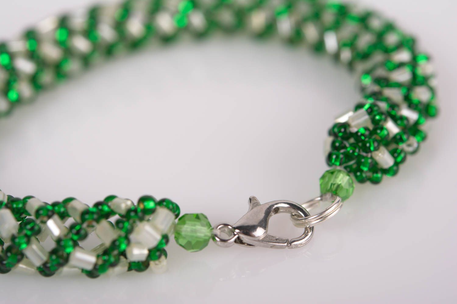 Beaded cord bracelet transparent, green bright summer accessory for women photo 5