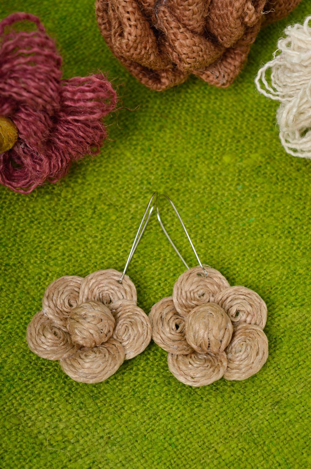 Beautiufl handmade cord earrings flower earrings design fashion accessories photo 1
