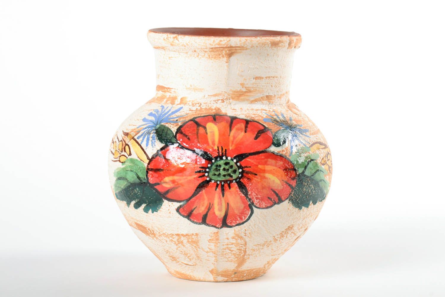 30 oz ceramic handmade village-style milk jug with floral décor 2 lb photo 3