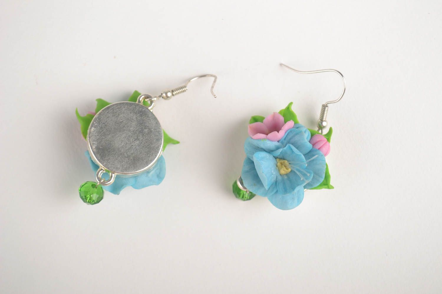 Handmade zarte Blumen Ohrringe Designer Schmuck Accessoires für Frauen blau rosa foto 2