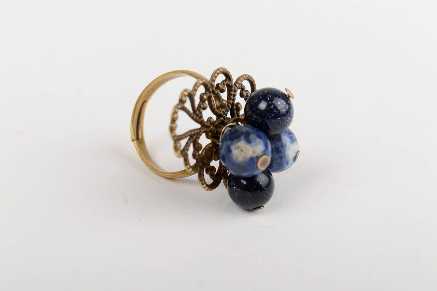 Handmade beautiful ring made of natural stones aventurine and sodalite photo 2