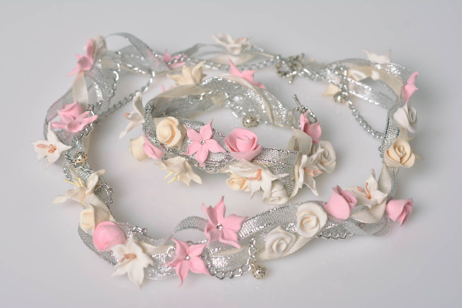 Beautiful homemade plastic flower jewelry set designer necklace and bracelet photo 3