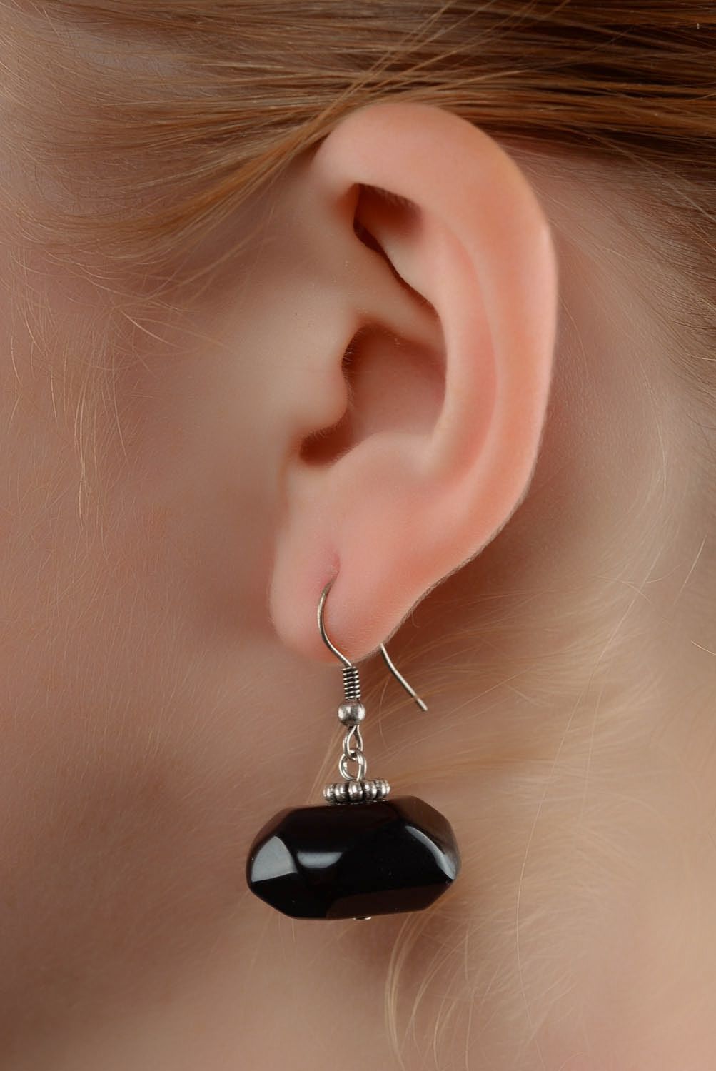 Earrings with black agate stone photo 4