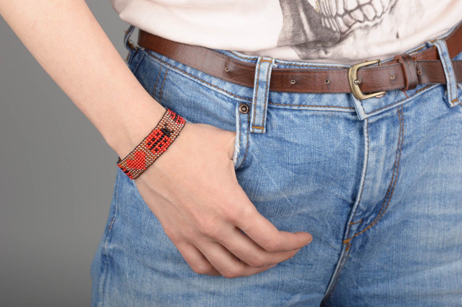 Strand ladybug red heart beaded bracelet for teen girl photo 5