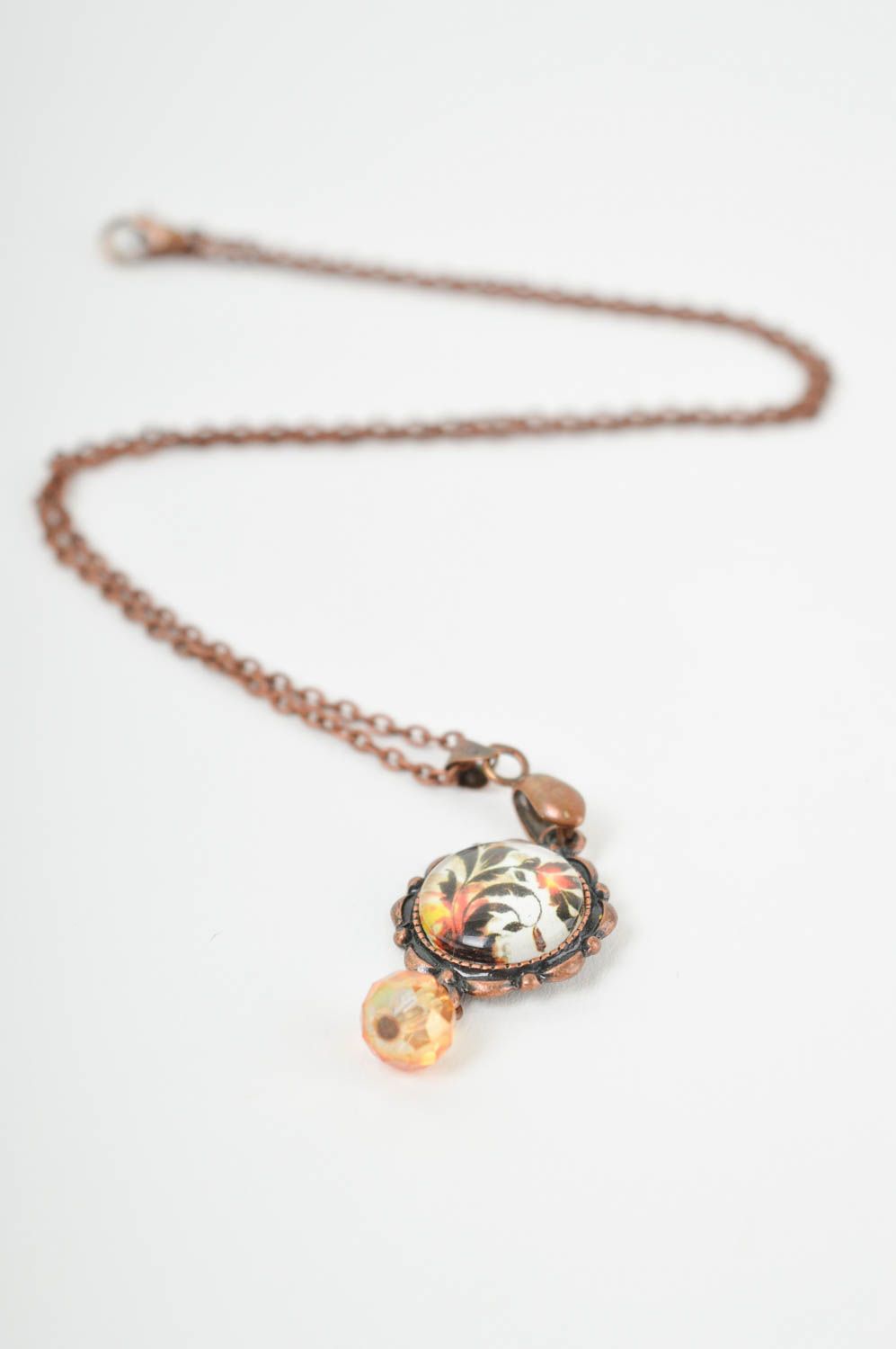 Small handmade beaded pendant metal pendant on chain artisan jewelry designs photo 4