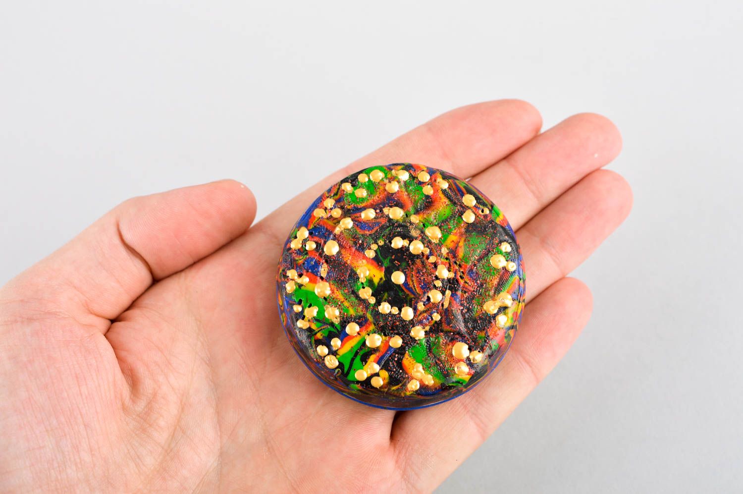 Boîte design fait main Coffret à bijoux rond petit multicolore Décoration maison photo 5