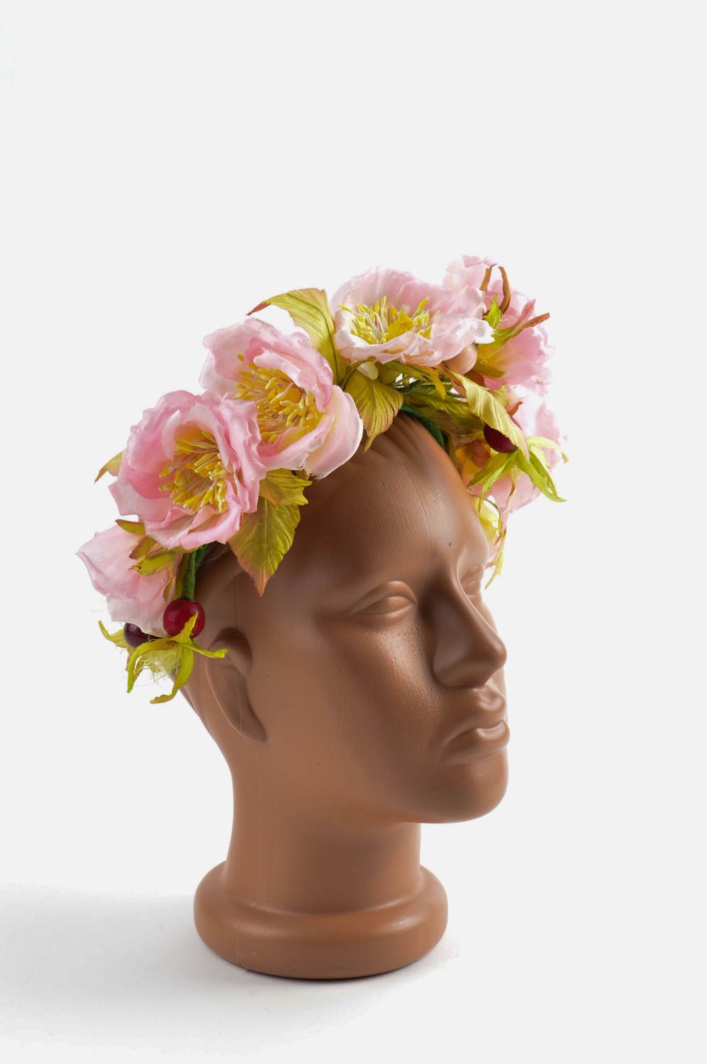 Венок из цветов на голову handmade ободок для волос украшение на голову розовое фото 4
